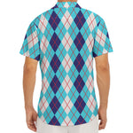 White And Blue Argyle Pattern Print Men's Deep V-Neck Shirt