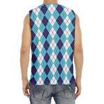 White And Blue Argyle Pattern Print Men's Fitness Tank Top
