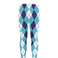 White And Blue Argyle Pattern Print Men's Leggings