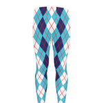 White And Blue Argyle Pattern Print Men's leggings