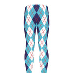 White And Blue Argyle Pattern Print Men's leggings