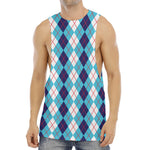 White And Blue Argyle Pattern Print Men's Muscle Tank Top