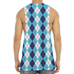 White And Blue Argyle Pattern Print Men's Muscle Tank Top