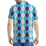 White And Blue Argyle Pattern Print Men's Polo Shirt
