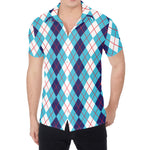White And Blue Argyle Pattern Print Men's Shirt