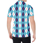 White And Blue Argyle Pattern Print Men's Shirt