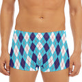 White And Blue Argyle Pattern Print Men's Short Boxer Briefs