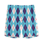 White And Blue Argyle Pattern Print Men's Sports Shorts