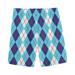 White And Blue Argyle Pattern Print Men's Sports Shorts