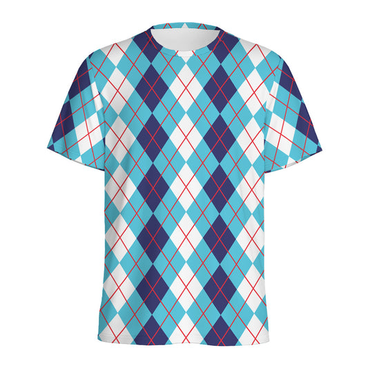 White And Blue Argyle Pattern Print Men's Sports T-Shirt