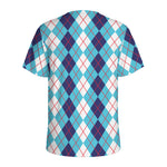 White And Blue Argyle Pattern Print Men's Sports T-Shirt