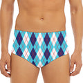 White And Blue Argyle Pattern Print Men's Triangle Swim Briefs