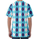 White And Blue Argyle Pattern Print Men's Velvet T-Shirt