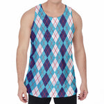 White And Blue Argyle Pattern Print Men's Velvet Tank Top