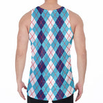 White And Blue Argyle Pattern Print Men's Velvet Tank Top