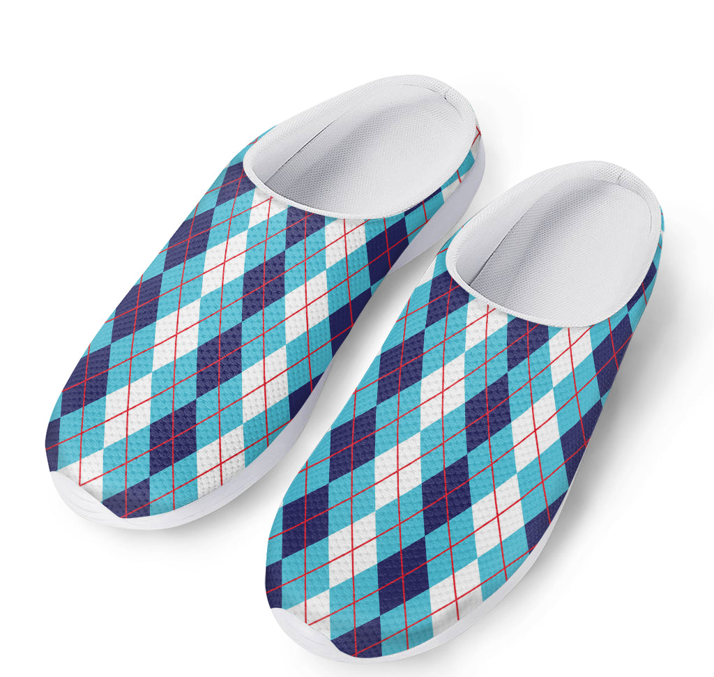 White And Blue Argyle Pattern Print Mesh Casual Shoes