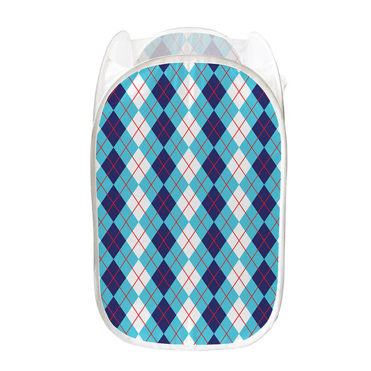 White And Blue Argyle Pattern Print Mesh Laundry Hamper