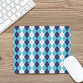 White And Blue Argyle Pattern Print Mouse Pad