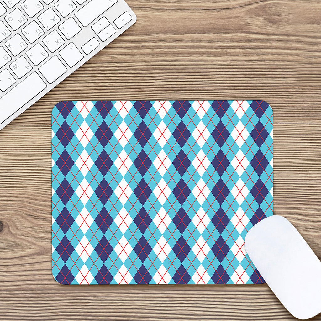 White And Blue Argyle Pattern Print Mouse Pad