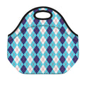 White And Blue Argyle Pattern Print Neoprene Lunch Bag