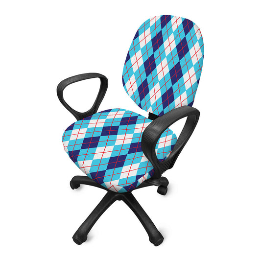 White And Blue Argyle Pattern Print Office Chair Cover