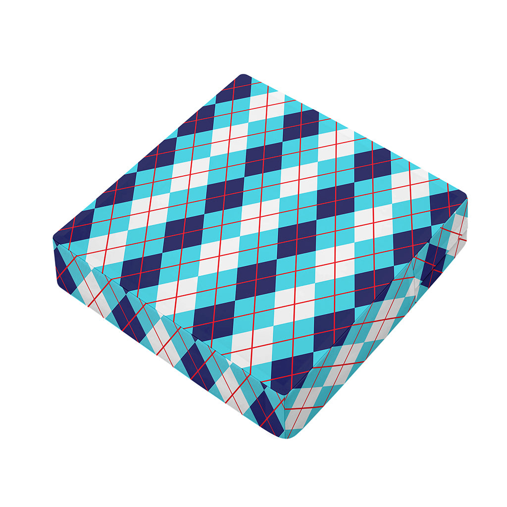 White And Blue Argyle Pattern Print Outdoor Seat Cushion Cover