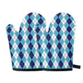 White And Blue Argyle Pattern Print Oven Mitts