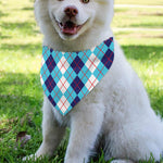 White And Blue Argyle Pattern Print Over The Collar Dog Bandana