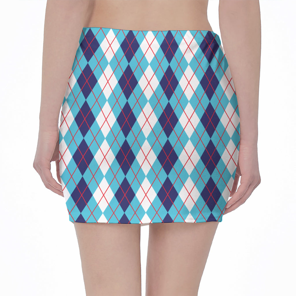 White And Blue Argyle Pattern Print Pencil Mini Skirt