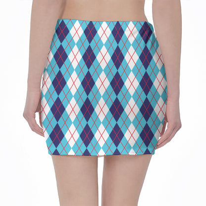 White And Blue Argyle Pattern Print Pencil Mini Skirt