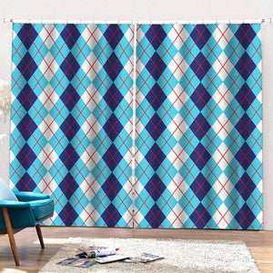 White And Blue Argyle Pattern Print Pencil Pleat Curtains