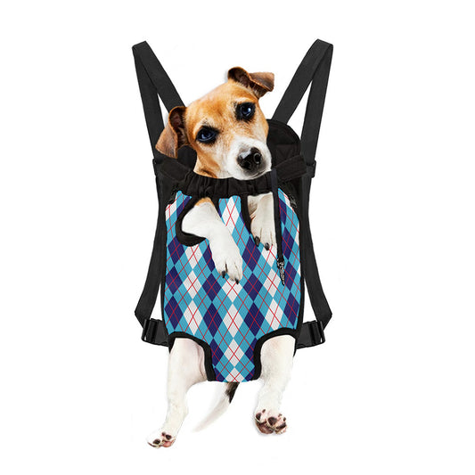 White And Blue Argyle Pattern Print Pet Carrier Backpack