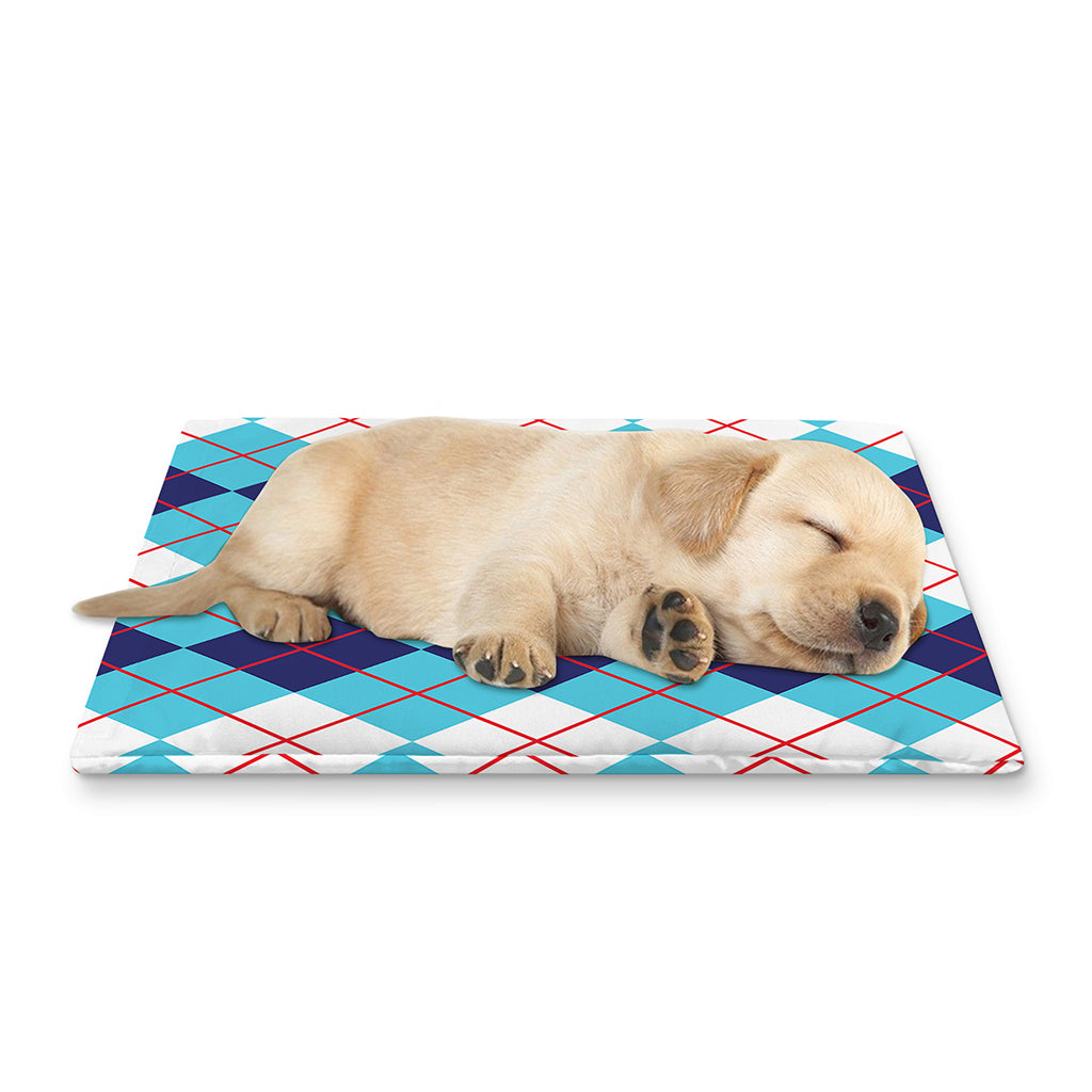 White And Blue Argyle Pattern Print Pet Cooling Mat Cover
