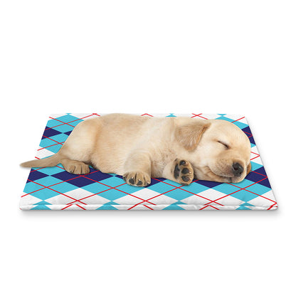 White And Blue Argyle Pattern Print Pet Cooling Mat Cover