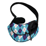 White And Blue Argyle Pattern Print Pet Sling Carrier