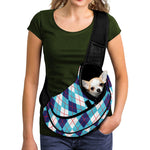 White And Blue Argyle Pattern Print Pet Sling Carrier