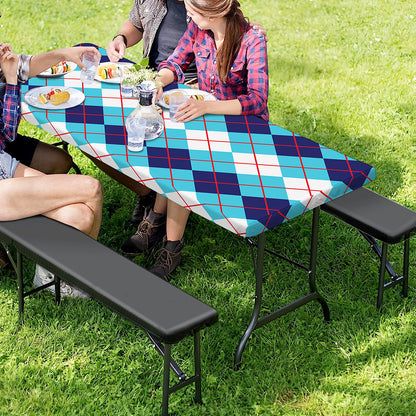 White And Blue Argyle Pattern Print Picnic Table Cover