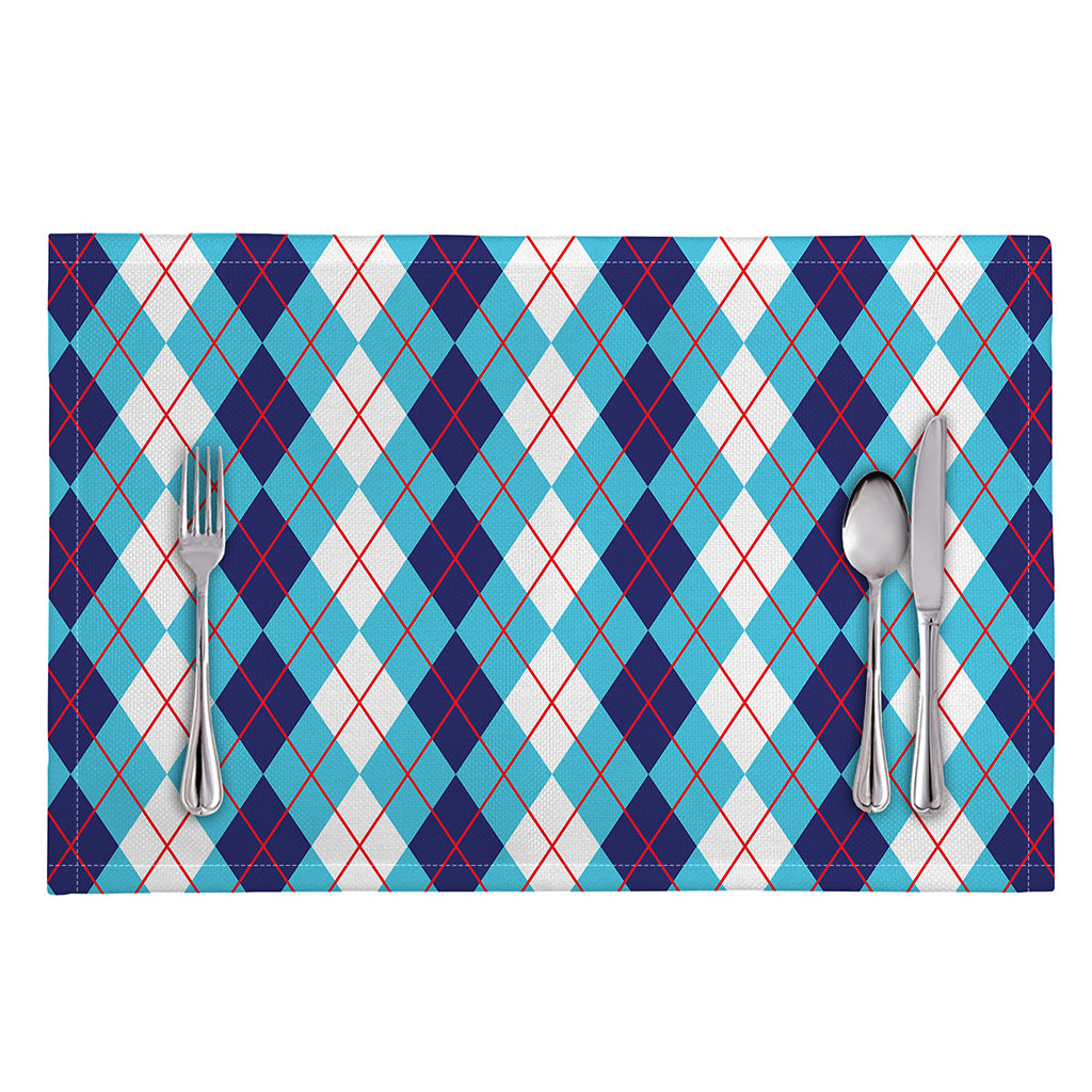 White And Blue Argyle Pattern Print Placemat