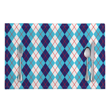 White And Blue Argyle Pattern Print Placemat