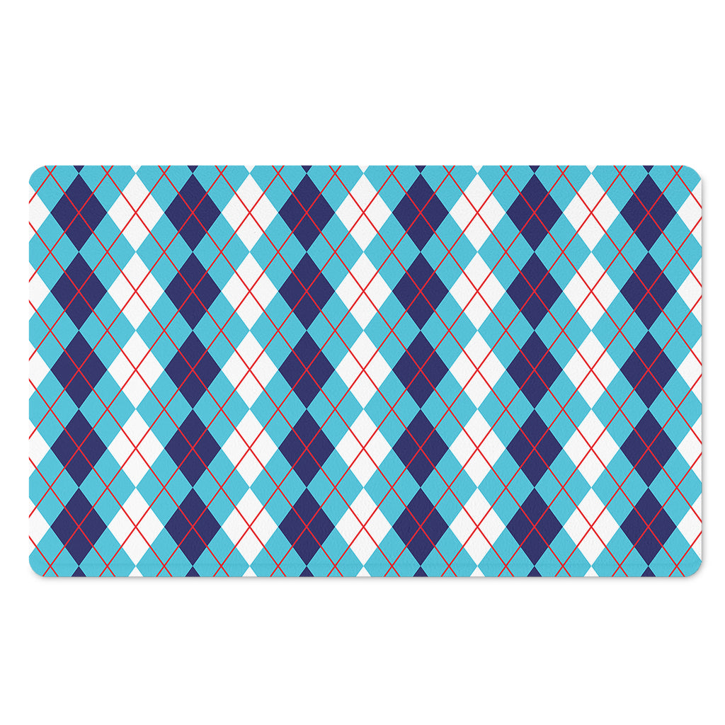 White And Blue Argyle Pattern Print Polyester Doormat