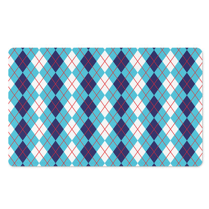 White And Blue Argyle Pattern Print Polyester Doormat