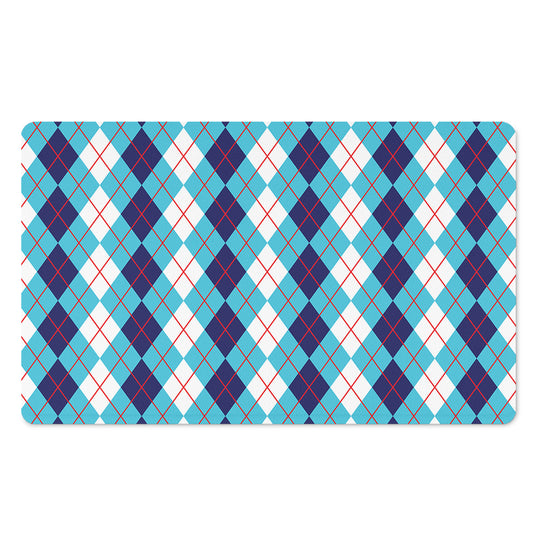 White And Blue Argyle Pattern Print Polyester Doormat