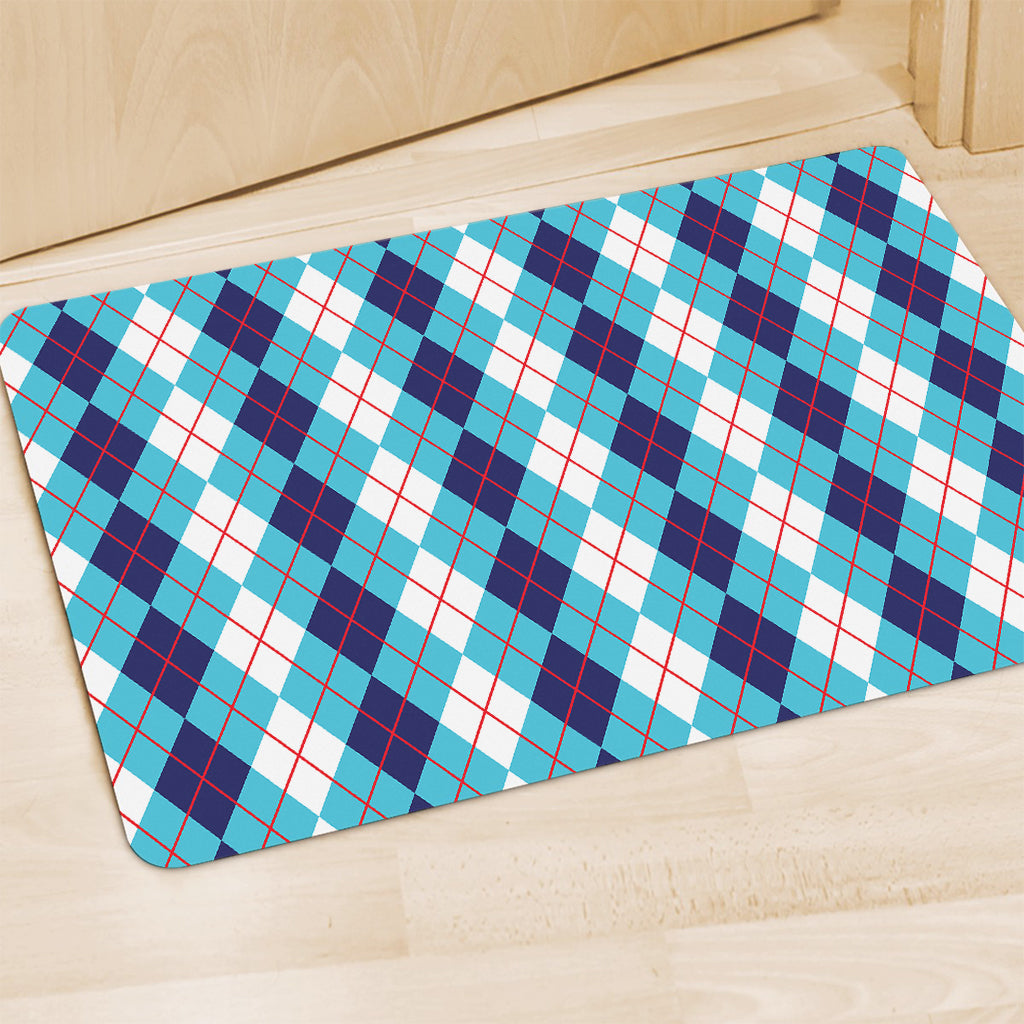 White And Blue Argyle Pattern Print Polyester Doormat