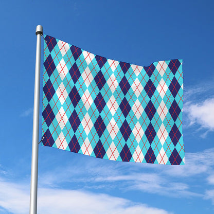 White And Blue Argyle Pattern Print Polyester Flag