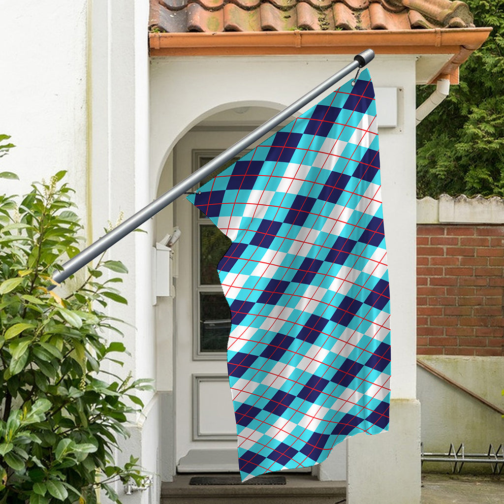 White And Blue Argyle Pattern Print Polyester Flag