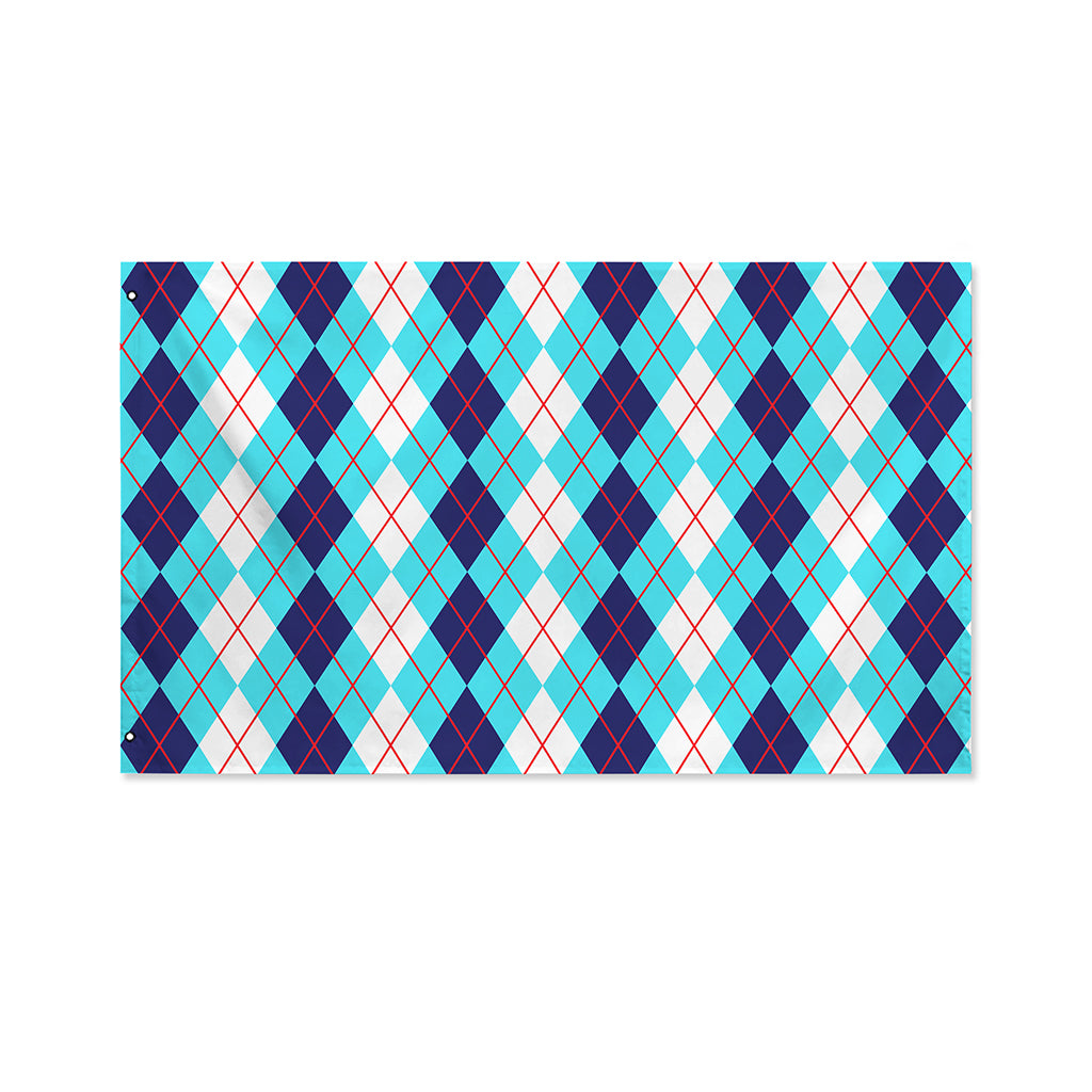 White And Blue Argyle Pattern Print Polyester Flag