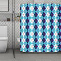 White And Blue Argyle Pattern Print Polyester Shower Curtain