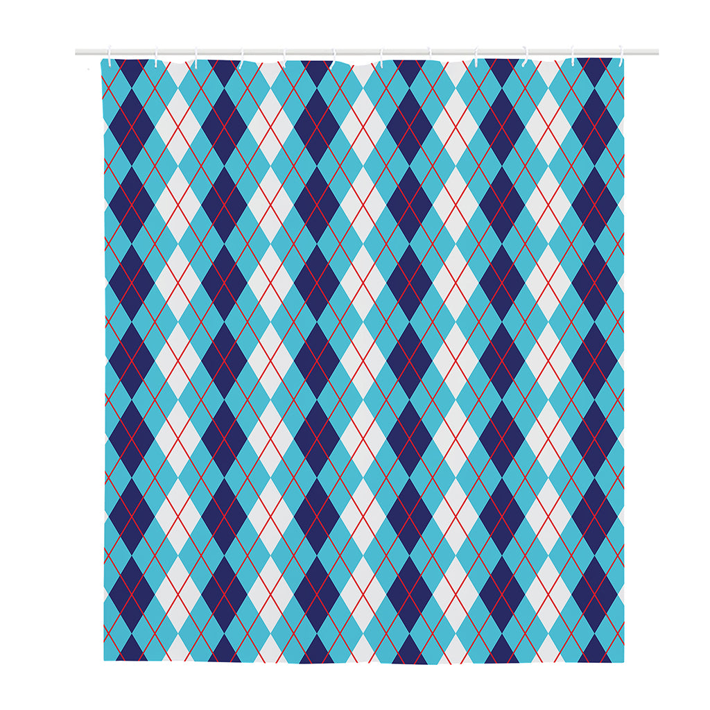 White And Blue Argyle Pattern Print Polyester Shower Curtain
