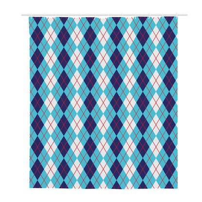 White And Blue Argyle Pattern Print Polyester Shower Curtain