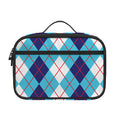 White And Blue Argyle Pattern Print Portable Lunch Bag